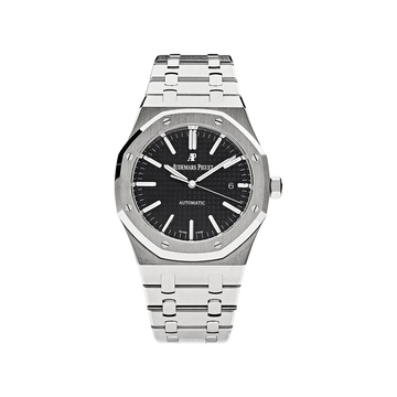 Silver watch with black face