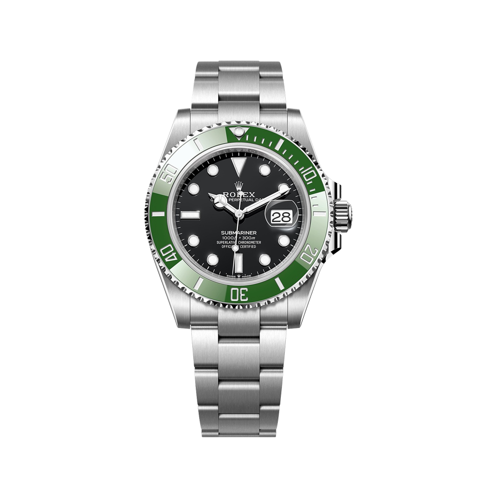 Watch with green bezel and black face